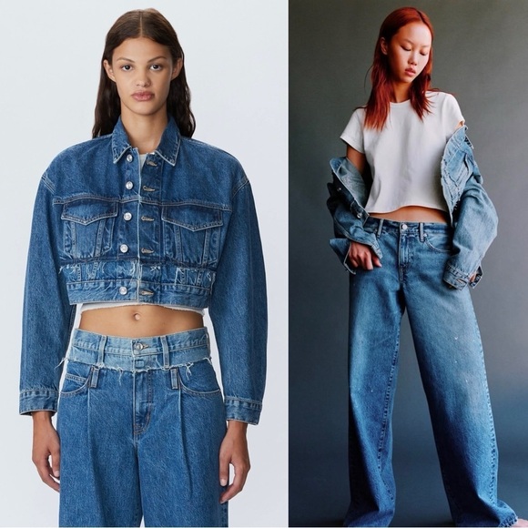 NWT SLVRLAKE 90s Re-Work Distressed Denim Cropped Oversize Jean Trucker Jacket L